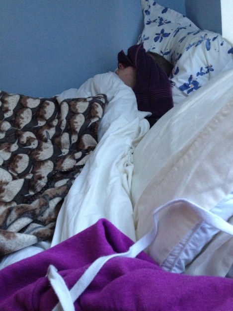 Chris with an 104 fever during our vacation