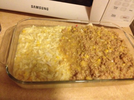 half veggie/half meat. Doesn't look too appetizing at this point