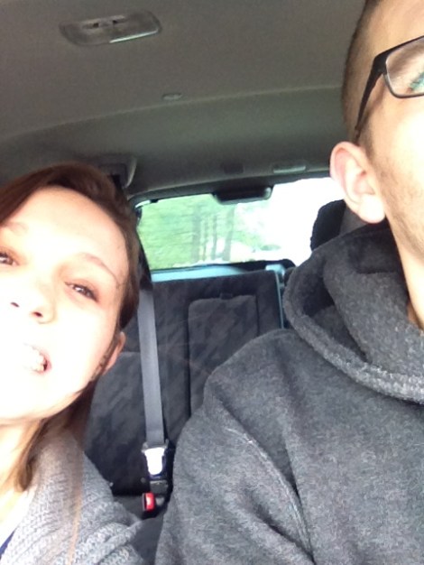 Us driving around Chris' hometown