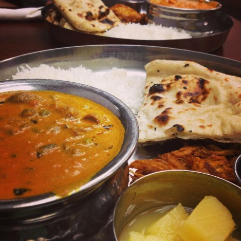 My mushroom mutter with Chris' chicken masala in the distance 