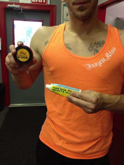 Sporting the tank with some tiger balm for pre-workout