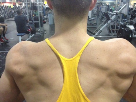 Creep shot of Chris' back from last night's workout...spoiler: he's not doing a back exercise