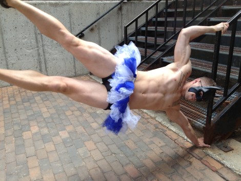 AWESOME Batman-in-a-tutu human flag