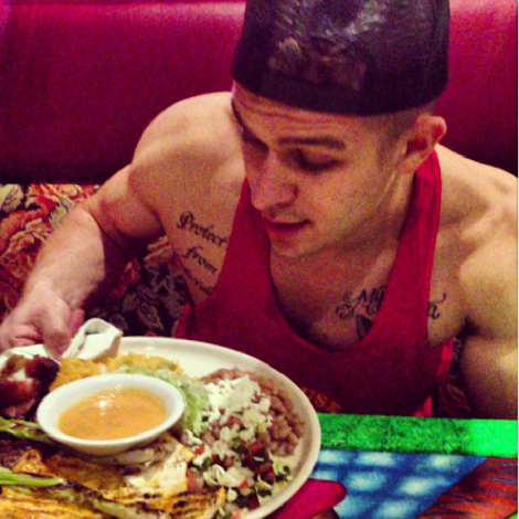 Chris with an awesome Mexican post-workout feast meal 