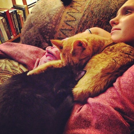 Kitty pile on Alana for Castle marathon!